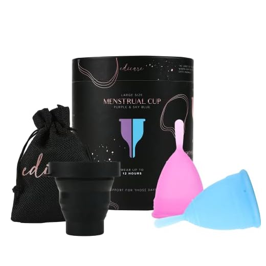 Edicare, Copa Menstrual, Incluye dos Copas, 1 Esterilizador y una Bolsa de Transporte, Silicona de Grado Médico, Suave, Reutilizable y Lavable 100% Seguro (L - Special Edition)