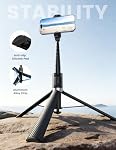 Lamicall 65" Trépied téléphonique, bâton de selfie - [Tap-to-Open] Autocollant en aluminium avec télécommande & Chaussures froides, Support téléphonique extensible, Voyage iPhone Tripod Compatible avec iPhone/Android pour filmer noir