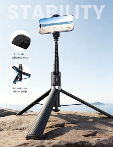 Lamicall 65\" Phone Tripod & Selfie Stick - [Tap-to-Open] iPhone Tripod with Remote & Cold Shoe, Aluminum Phone Stand for Recording Compatible with iPhone for Video Record Live Vlog Mothers Day Black - Thumbnail 4