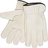 MCR Safety 3211XXL Grain Cow Full Leather Driver Select Grade Men's Gloves with Keystone Thumb and Brown Cotton Hemmed, Cream, 2X-Large