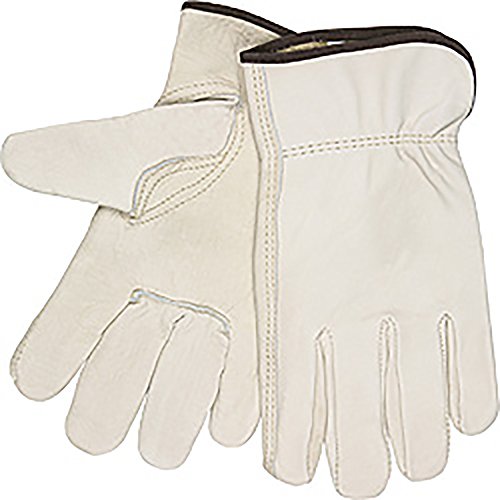 MCR Safety 3211XXL Grain Cow Full Leather Driver Select Grade Men's Gloves with Keystone Thumb and Brown Cotton Hemmed, Cream, 2X-Large, 1-Pair