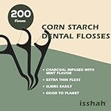 Natural Dental Floss Picks - 200 Count - PETA Approved, BPA Free, Vegan, Sustainable, Eco Friendly, Natural Dental Flossers by Isshah (Charcoal)