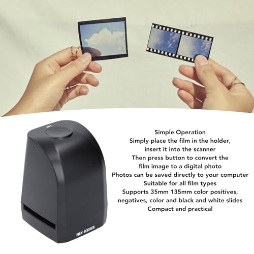 Image of Film Scanner, Portable Photo Scanner Converts 35mm 135mm Color Negatives Slides to Digital Photos with USB Power, Black