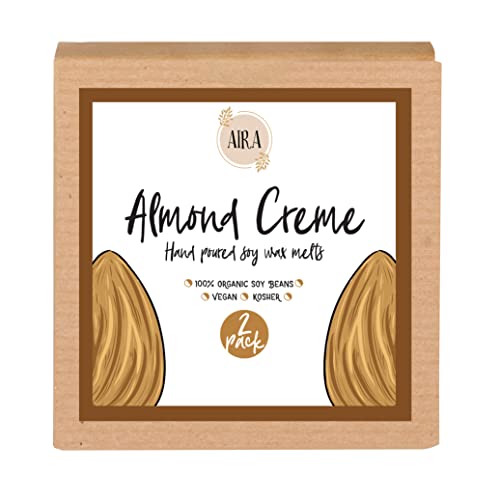 Aira Soy Wax Melt - Organic, Vegan, Kosher, Scented Soy Wax Cubes W/ Essential Oil Blends - No Chemical 100% Soy Tart For Electric/Tealight Melters - Hand-Poured Soy Tarts - Almond Creme - 2 Pack #TOP2