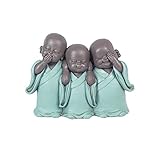Figura Decorativa 3 Budas Resina 14 cm,Figura Decorativa de bebé Buda, No ve, No oye, No Habla, para decoración Feng Shui o Regalo Azul