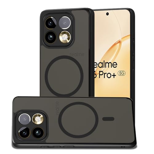 Image of AESTMO Realme 16 Pro Plus Back Cover | 360 Protection | Matte Frosted Hard Back Translucent | Compatible with MagSafe Accessories (MagSafe Matte Hard Black Bumber)