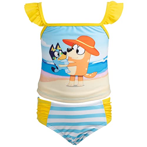 Bluey Girls UPF 50+ Tankini Top and Bikini Bottom Swim Set Toddler to Big Kid Sizes (2T - 10-12), Blue, 4 Years