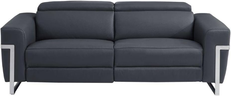 BlackJack Furniture Siena Top Grain Italian Leather Power Reclining Set with USB Ports to Charge Devices, Adjustable Multi-Position Headrests, Wall Hugger Design, Sofa, Loveseat and Chair, Dark Gray