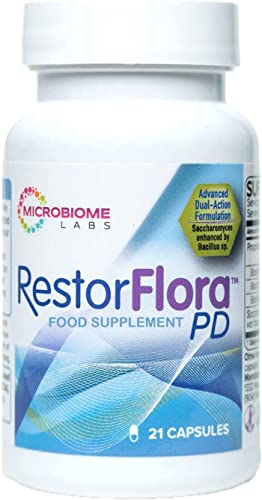 Microbiome Labs RestorFlora PD (21 Capsules) | Gut Digestive Health and Immune Support Yeast & Spore Probiotic - Daily Probiotic containing Saccharomyces Boulardii and Bacillus Spores