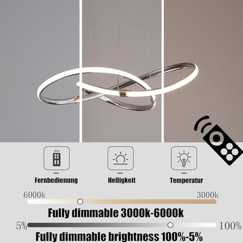 Lustre LED dimmable plafonnier suspension télécommande salle à manger