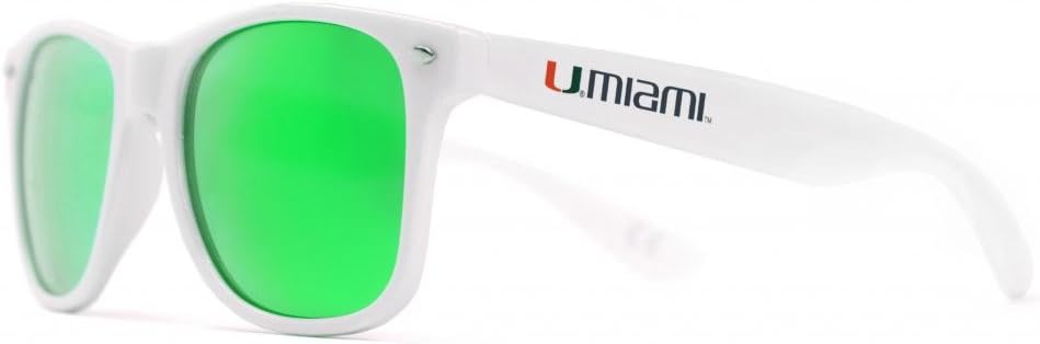 Society43 NCAA Miami Hurricanes MIAFL-5 White Frame, Green Lens Sunglasses, White, One Size