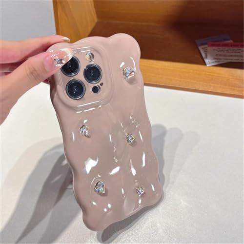 Coque iPhone 13 Pro Max rose antichoc à strass et bords ondulés