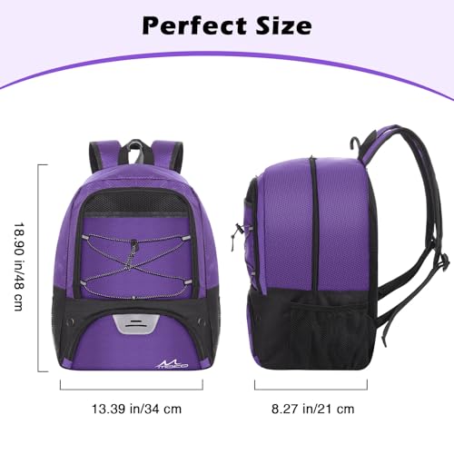 MoKo Mochila Bolsa de Fútbol, Mochila de Baloncesto para Hombres y Mujeres con Compartimentos Separados para Balón y Zapatillas, Bolsa de Equipamiento Deportivo para Ropa, Tablets, Portátiles, Morado - imagen 7