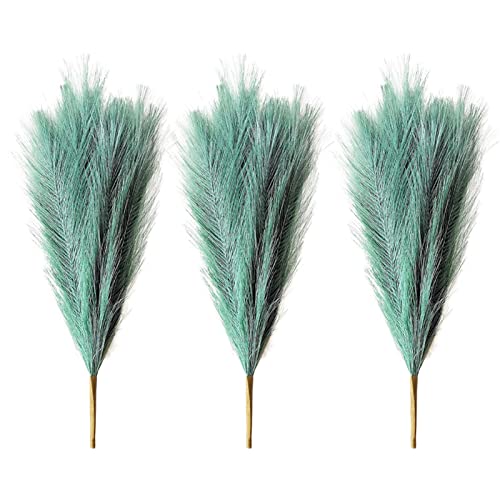 Bigougem Pampas Hierba Artificial, 3pack Pampas Hierba Gran imanes Seda Flor Reed Ramo 5 Tenedores Falso Natural Secado Artificial Pampas césped decoración para el hogar Verde Cover