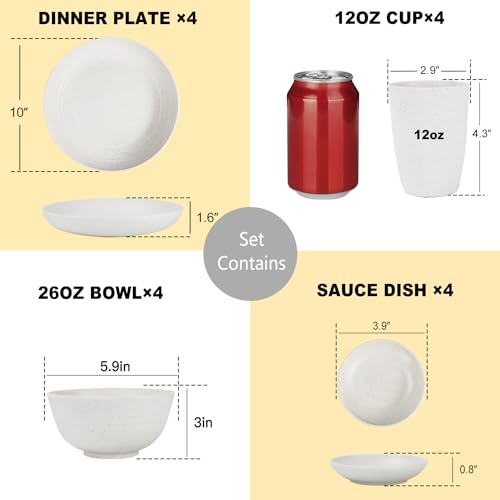 Premium Wheat Straw Dinnerware Set for 4 Unbreakable Plates Bowls and Cups Set 16 PCS Dishwasher & Microwave Safe Dishes Set for RV,Camping,Kitchen Essentials-White by PYRMONT - Image 2