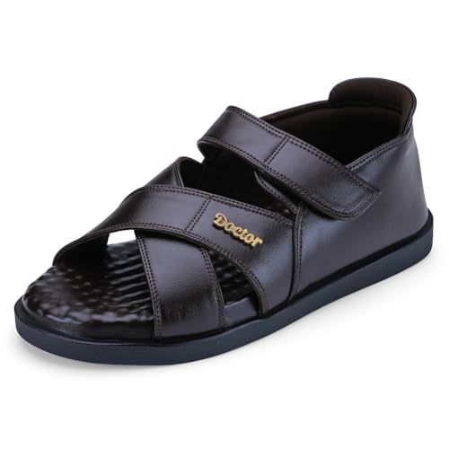 Image of DOCTOR EXTRA SOFT Orthopedic Diabetic Comfortable Dr Sole Footwear Daily Use Casual Wear Stylish Black Cushioned Adjustable Strap Sandals for Men's-Gents & Boy's L-12