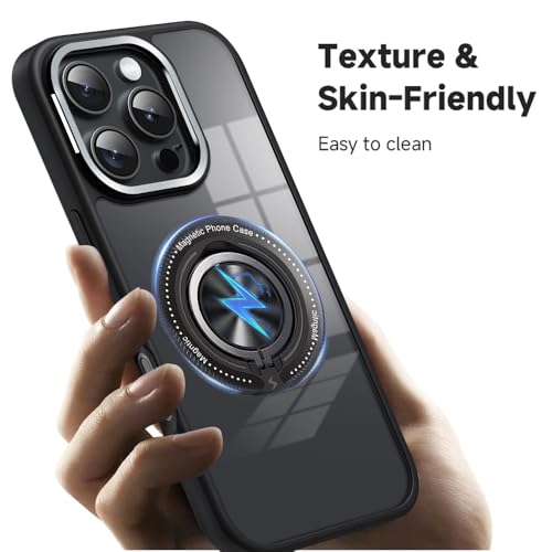 Image of KARWAN️360 Degree Stand with Mag-Safe Case with N52 Strong Magnets Mag-Safe Phone case Cover for iPhone 16 Pro Max || Mobile Back Cover for iPhone 16 Pro Max || Black