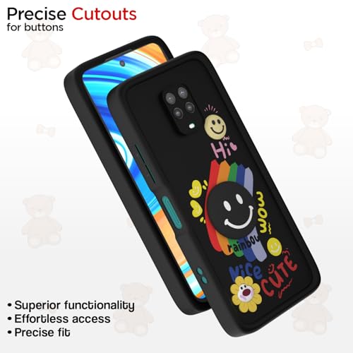 Image of Pikkme Back Cover for Redmi Note 9 Pro /Note 9 Pro Max /Poco M2 Pro /Note 10 Lite | Soft Silicone| Cute Rainbow Smile & 3D Cartoon Flower Design | Shockproof Raised Camera Protection Bumper Case (Black)