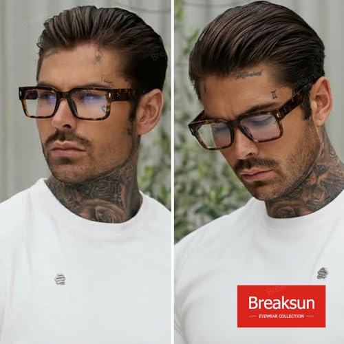 Image of Breaksun Rectangle Glasses for Men Women Square Blue Light Glasses Thick Frame Black Eyeglasses