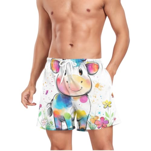 Bañador de playa para hombre con estampado de vaca acuarela