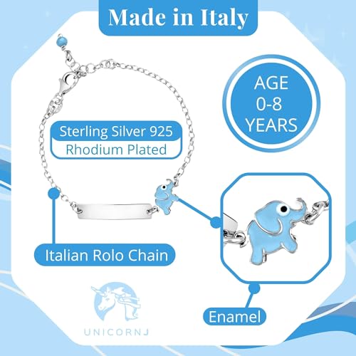 UNICORNJ Sterling Silver 925 Engravable ID Bracelet Rolo Chain for Girls Heart with Pink Enamel 6.5"3