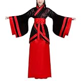 Women's Traditional Chinese Ancient Costume Floral Print Han Dynasty Fairy Asian Princess Hanfu Dress Stage Performance Wear (Red skirt and Black blouse, M)