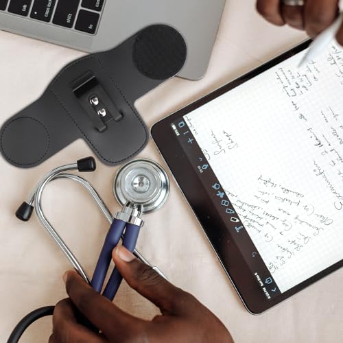 Stethoskop Halter, Weich Stethoskop Halterung aus Leder mit Clip Leicht zu Entnehmen und zu Tragen Stethoskopzubehör für Ärzte, Krankenschwestern, Rettungssanitäter (Schwarz)