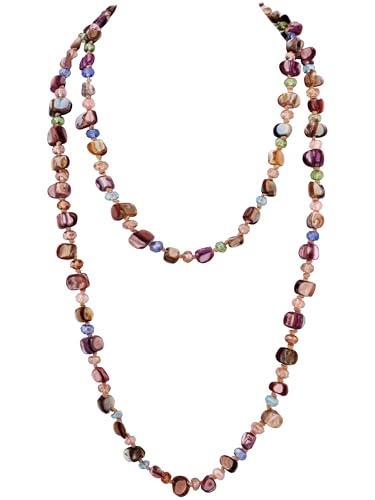 Hanary Long collier de perles irrégulières colorées, perles de verre réfléchissantes, bijoux vintage épais pour femme, taille unique, Verre, Pas de gemme