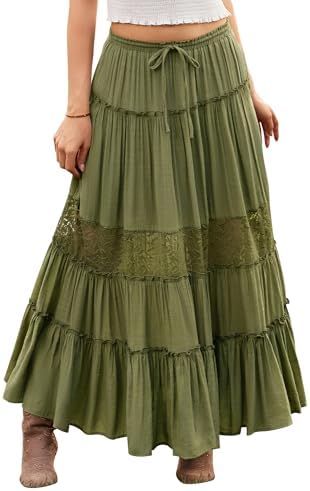 Scarlet Darkness Women's Boho Maxi Skirts Flowy Lace Tiered Long ...