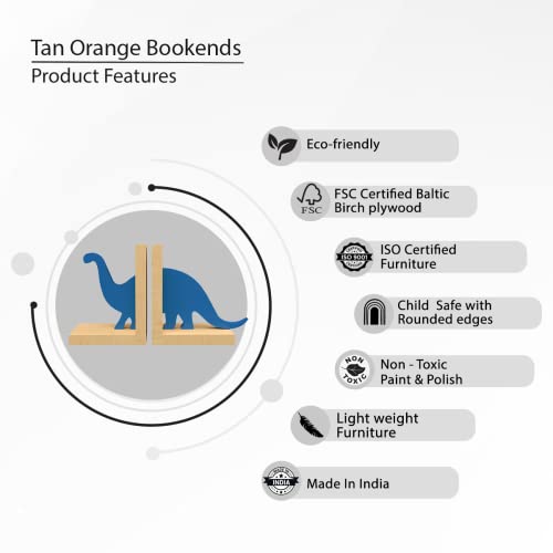 Image of X&Y Furniture for Growth Tan Orange Bookends, Book Organizer, Home Decorative, Blue Dino Book Holder for Kids Room (Blue)