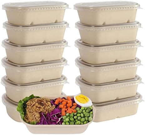 JAYEEY 23OZ Disposable bowls with lids, Sugarcane Fiber Biodegradable Paper Bowls take away food containers meal prep food storage deli container Eco-friendly Microwave & Freezer Safe 50 PACK