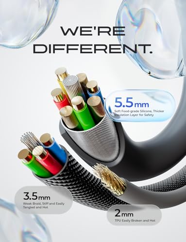 Image of LISEN 10FT USB C Cable Fast Charging, Chubby 240W Cable USB C to USB C Fast Charging Soft Silicone USBC to USBC Parallel Cable for iPhone 17 Pro Max 16 15 Samsung S25 Ultra MacBook Pro Air iPad Black