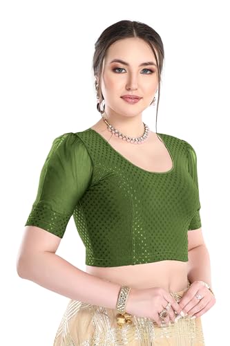 Image of FINESTFIT Stay On Trend Fashion 100% Cotton Readymade Blouses for Women,Round Neckline with Organza Balloon Sleeves.