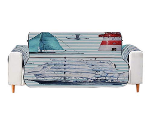 A.monamour Sofa Slipcovers Sofa Covers Watercolor Nautical Boats Anchor Lighthouse Striped Background Velvet Slip Resistant Armchair Couch Sofa Furniture Protector Fabric Covers For Pets Dogs Cats #TOP12