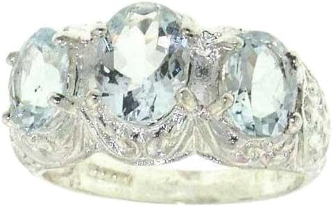LetsBuyGold 925 Sterling Silver Real Genuine Aquamarine Womens Band Ring - Size 10