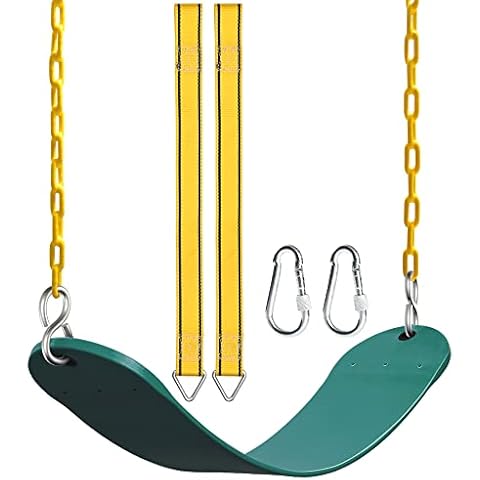 PACEARTH Swing Seat Support 660lb with 68.9 inch Anti-Rust Chains Plastic Coated 23.6 inch Tree Hanging Straps and Locking Buckles Outdoor Playground Tree Swing-Green Cover