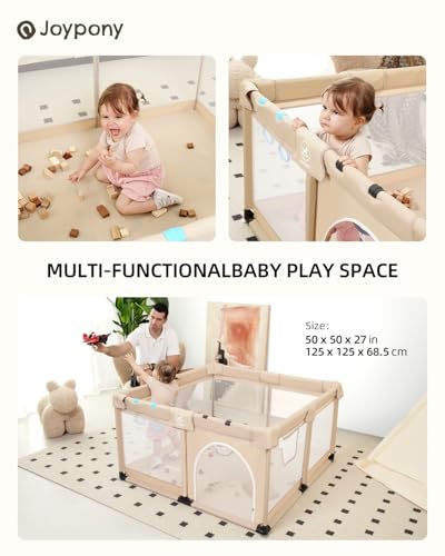 Baby Playpen, (50x50x27inch) Large Playpen for Babies and Toddlers, Sturdy Safety Play Yard for Infant, Indoor & Outdoor Play Pen with Gate, Baby Fence with Soft Breathable Mesh, Hand Rings