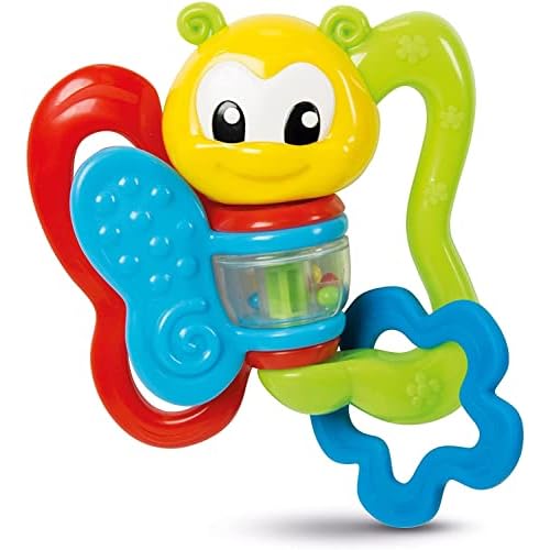 Baby Clementoni - Baby Butterfly Rattle, Sonaglio Neonato 3+ Mesi, Gioco Prima Infanzia per Stimolare lo Sviluppo Multisensoriale e la Manualità, con Pendente Mordicchioso, 17159