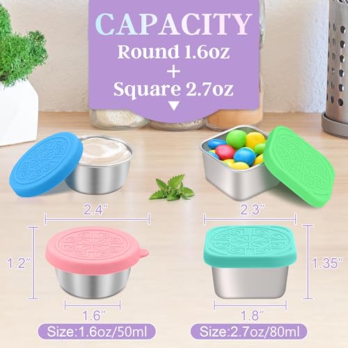 Image of Qukaka 6 PCS Salad Dressing Container to Go,Handy Leakproof Stainless Steel Meal Prep Containers Reusable,Sauce Containers for Lunch Box, Picnics, Travel, Office and Kitchen Storage-1.6oz+2.7oz