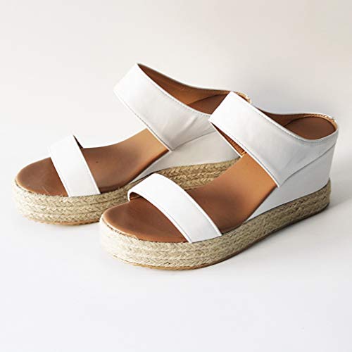 Rodam Women Solid Color High Plataform Wedge Sandles Fashion Round Toe Heel Platform Slippers Summer Breathable Skid Shoes Waterproof Sandals For Dress Girl Student School Home O (White, 7.5) #TOP5