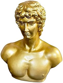 Darthome Shiny Gold Michelangelo David Resin Bust Decorative Head Sculpture Statues Gift 20cm (Looking Straight)