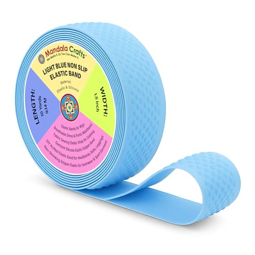 Mandala Crafts 1.5 Inch Light Blue Non Slip Silicone Gripper Elastic Band