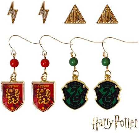 Harry Potter Earrings 4 Hypoallergenic Earrings for Girls 2 Stud Earrings 2 Fishhook Drop Earrings Sets with Charms One Size Fits All Harry Potter Jewelry for Women Harry Potter Accessories Ages 4+