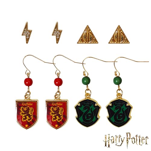 LUV HER Harry Potter Earrings 4 Hypoallergenic Earrings for Girls 2 Stud Earring 2 Fishhook Drop Earring Sets with Charms One Size Fits All Harry Potter Jewelry for Women Accessories Ages 4+