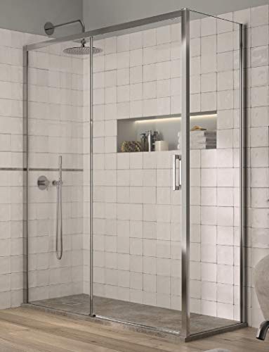 Mampara de Ducha Angular- 2 Hojas Fijas y 1 Puerta Corredera- Cristal de Seguridad de 6mm - Modelo Yoko Q3 (96,5-100,5 x 80 cm)