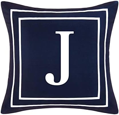 Fascidorm Blue Pillow Cover English Alphabet J Throw Pillow Case Modern Cushion Cover Square Pillowcase Decoration for Sofa Bed Chair Car, Dark Blue, 18 x 18 Inch