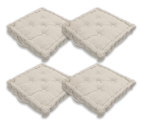 Home Tresor - Cuscini per Sedie 40x40x8cm da Interno Esterno| Set 2/4 Coprisedia Cuscino Trapuntato Sedia Cucina, Divano, Giardino, da Pavimento con Imbottitura Spessa 8 cm con Maniglie (Natural, 4)