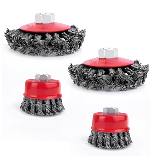 Angle Grinder Wire Brush Twist Knot Wire Brush Set Angle Grinder Disc Brush for Cleaning and Grinding - Pcak of 4 - Compatible with All Angle Grinder with M14 Thread