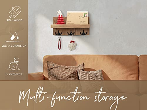 Rebee Vision Farmhouse Key Holder For Wall With Shelf: Decorative Mail Organizer And Key Rack Wall Mount With 3 Anchor Hooks - Rustic Entryway Decor (Retro Brown) #TOP3