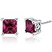 Created Ruby Princess Cut Stud Earrings Sterling Silver Rhodium Nickel Finish 3.00 Carats